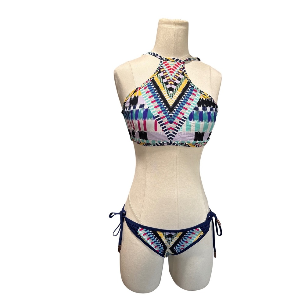 Red Carter Womens High Neck Geometric Ikat Bikini Set Multi Color Navy Size M‎